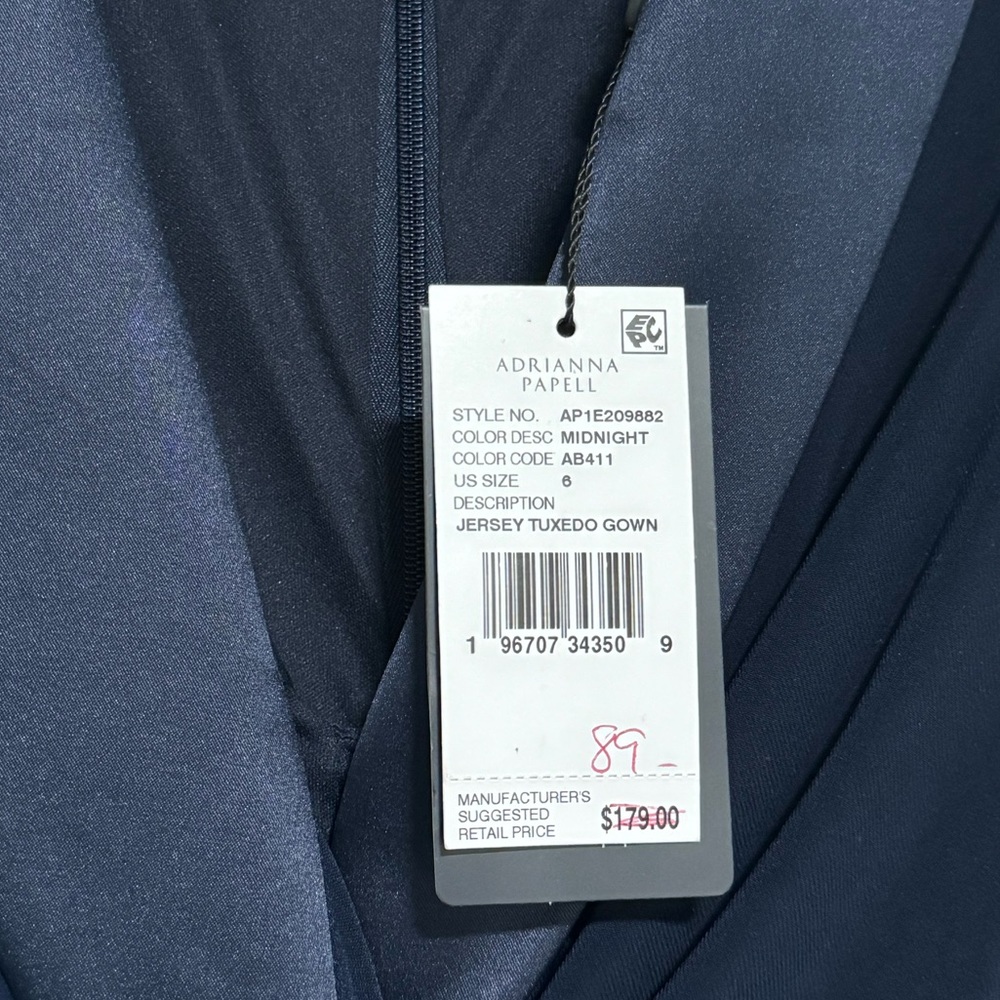 Adrianna Papell Women’s Jersey Tuxedo Gown - Navy, Size 6 - Picture 8 of 13
